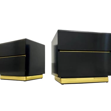 Vintage Pair of 80s Post Modern Black Lacquer Nightstands by Lane 