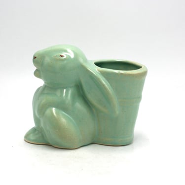 vintage Rabbit Planter Celedon Green Ceramic 