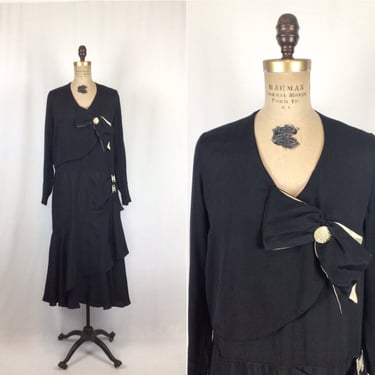 Vintage 20s Dress | Vintage black silk drop waist dress | 1920's silk flapper dress 