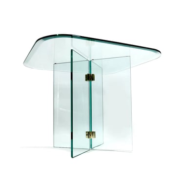 Pace Collection Nineteen-Laties Glass Panel and Brass Square Side Table by Leon Rosen 