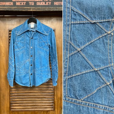 Vintage 1970’s Krazy Denim Patchwork Mod Glam Disco Shirt, 70’s Vintage Clothing 