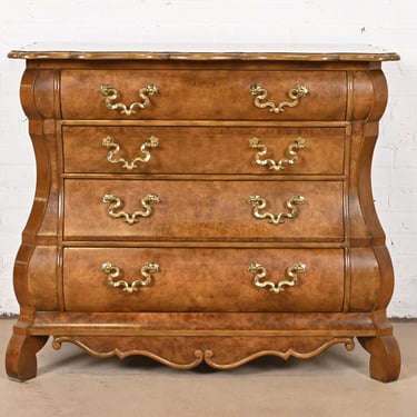 Baker Furniture Dutch Louis XV Burled Walnut Bombe Chest or Commode