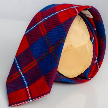 Vintage Wool Tie | Lochcarron Hunting Tie | Red and Blue Wool Tartan Tie | Scotland 