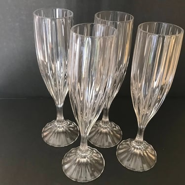 Vintage Set of (4)  Mikasa "Park Lane" Lead Crystal Champagne Flutes- Great Condition- Discontinued Pattern 