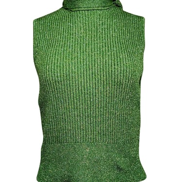 Ganni - Green &amp; Silver Knit Turtleneck Top w/ Tie Sz S