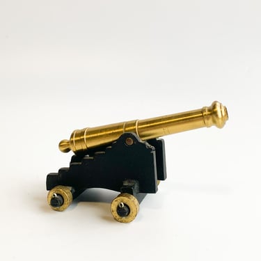 1950s Vintage Iron and Brass Cannon Paperweight Sculpture