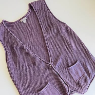 J. Jill 90s Purple Soft Chunky Cotton Button Front Layering Vest 