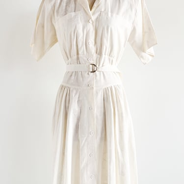 80s White Lotus Collared Dress, sz. M