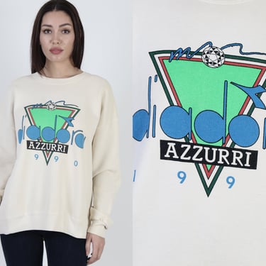 1990 Diadora Azzurri Soccer Sweatshirt, 90s Furtbol Shoes 2 Double Sided Shirt XL 