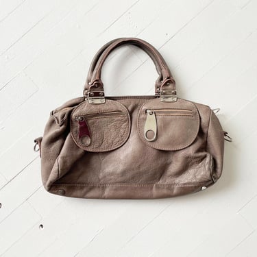 Vintage Taupe Brown Leather Top Handle Bag 