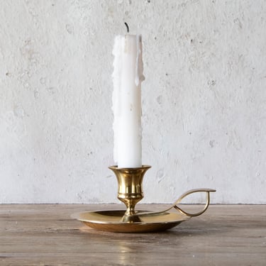 Brass Chamberstick with Finger Loop, Vintage Brass Candle Holder with Carrying Handle 