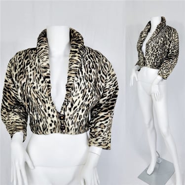 1950's Cropped Faux Leopard Fur Jacket Coat I Sz Sm I Julian Beller JD I Rockabilly 