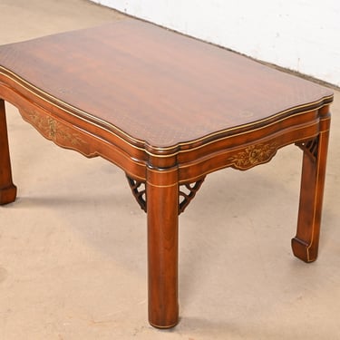 Kindel Furniture Hollywood Regency Chinoiserie Hand Painted Carved Cherry Wood Coffee Table