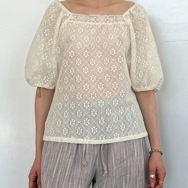 Vintage Lace Puff Sleeve Top (S)