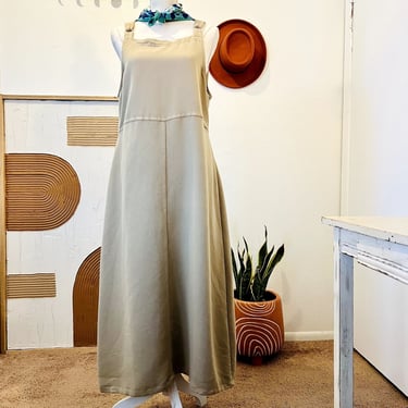 Vintage 90s Cherokee Tan Utility Layering Overall Maxi Dress 