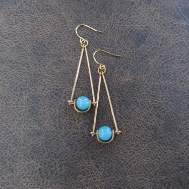 Pendulum blue agate earrings, gold 