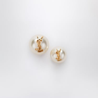 Saint Laurent Asymmetrical Earrings With Pearl And Cassandre Logo Women