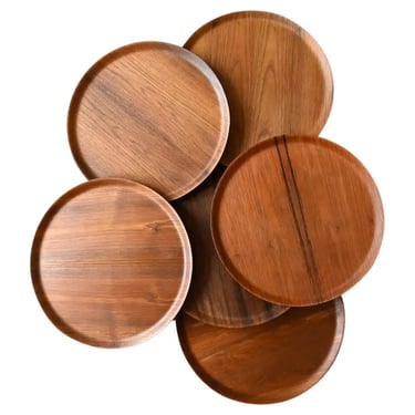 Set of 6 Bentwood Teak Charger Plates 18″, Made in Sweden, ca. 1960