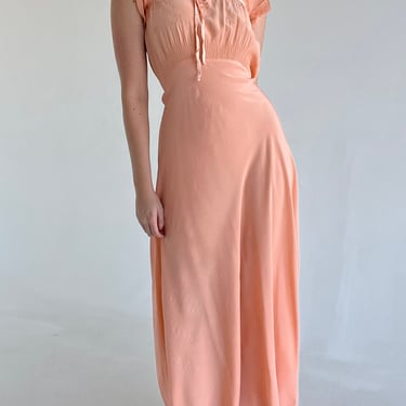 1930's Peach Silk Slip with Ruffles and Embroidery