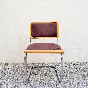 Vintage Cesca Style Chair / Retro Chair / Beige Chair with Velvet / Wooden Chair / Chrome Chair / Dining Chair / Office Chair / Italy / '80s 