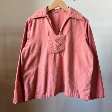 Med Large, Vintage 1960s Pink Cotton Flannel Pullover, Pocket, 1950s B 