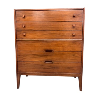 Free shipping within continental US - Vintage Walnut Mid-Century Modern Five Drawers Dresser Cabinet by United 