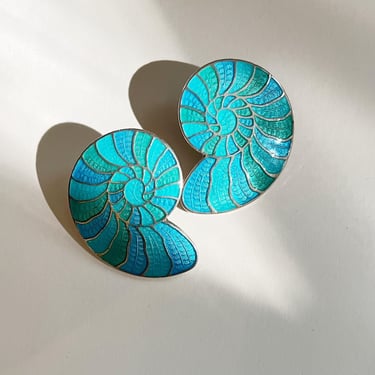 Vintage teal enamel shell studs 