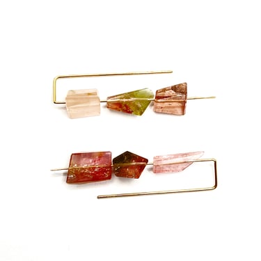Large hook with 3 tourmaline stones earrings | Fail Jewelry