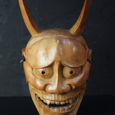 Vintage Japan Nannya demon mask 1950 hand craft single block wood carving 