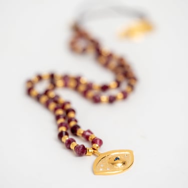 24k Gold Plated Sterling Silver Eye, Ruby and Zircons Necklace