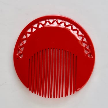 AUGUSTE BONAZ Art Deco Red Galalith Circular Side Comb, French Antique Hair Comb, 