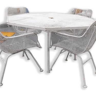 Woodard Sculptura White Hexagon Table and 4 Arm Chairs Mid Century Modern 