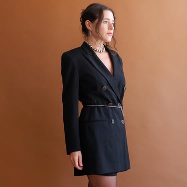 Vintage Tahari Black Blazer Romper Suit/ Double Breasted Jacket Shorts/ Size Small 6 