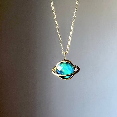 Aurora Opal Saturn NEcklace in 14k Gold Plated finish 