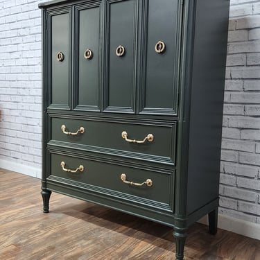Available!! Forest Green Midcentury Neoclassical Modern Dresser / Chest of Drawers 