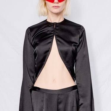 Black Satin Draped Top