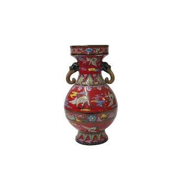 Oriental Red Elephant Heads Cranes Flower Graphic Small Porcelain Art Vase ws4506E 
