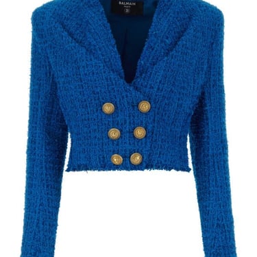 Balmain Woman Electric Blue Tweed Blazer