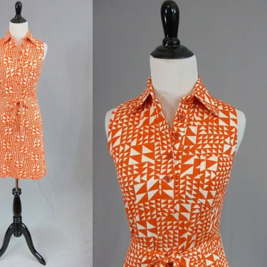 60s Orange White Geometric Dress - Right Triangles - John Meyer of Norwich - Vintage 1960s - XS S 