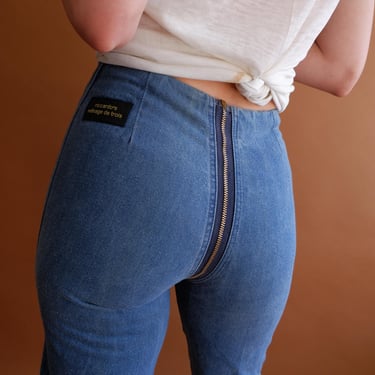 Vintage 70s Zip Around Jeans/ 1970s Ricardos Menage De Tois Zipper Denim/ Size Small 