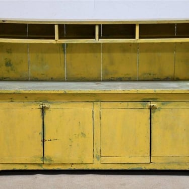 Antique Pennsylvania Painted Yellow American Country Bucket Bench Kitchen Cupboard 