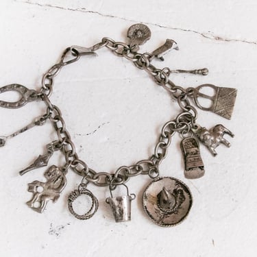 1940s Charm Bracelet Sterling Mexico Western Charms 