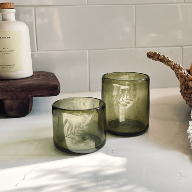 Recycled Hand-Blown Etched Tumbler | Olive Green