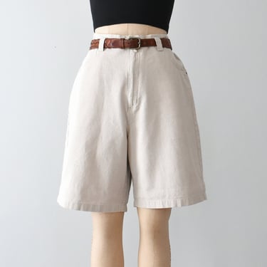 vintage linen blend shorts, 90s high waist shorts 