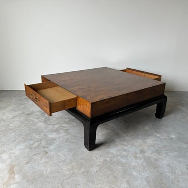 Vintage Burl Wood Asian Style Coffee Table by Hekman 