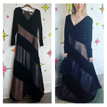 Vintage 90s Y2K | Black Velvet Oscar De La Renta Maxi Gown Dress | Size 6 