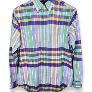 Vintage 1980s Polo RALPH LAUREN 100% Cotton Madras Plaid Button-Down Shirt ~ M ~ Ivy Style / Preppy / Trad ~ 80s PRL 