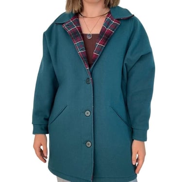 Vintage Womens Woolrich Emerald Green Wool Plaid Lined Fisherman Jacket Coat M 