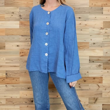 Linen Knit FLAX Oversized Button Front Top 