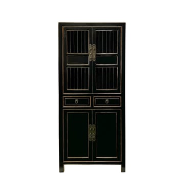 Chinese Distressed Black Small Display Bookcase Curio Cabinet cs7585E 